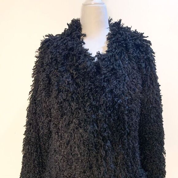 Smythe 'Mongolian' Faux Fur Shaggy Black Mid Length Coat Medium - Picture 4 of 12
